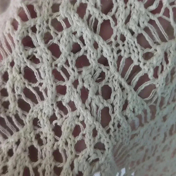 JJ Basics Womens XS Crochet Sweater Beige Y2K Open Knit Boho Beachy Feminine - Picture 5 of 6